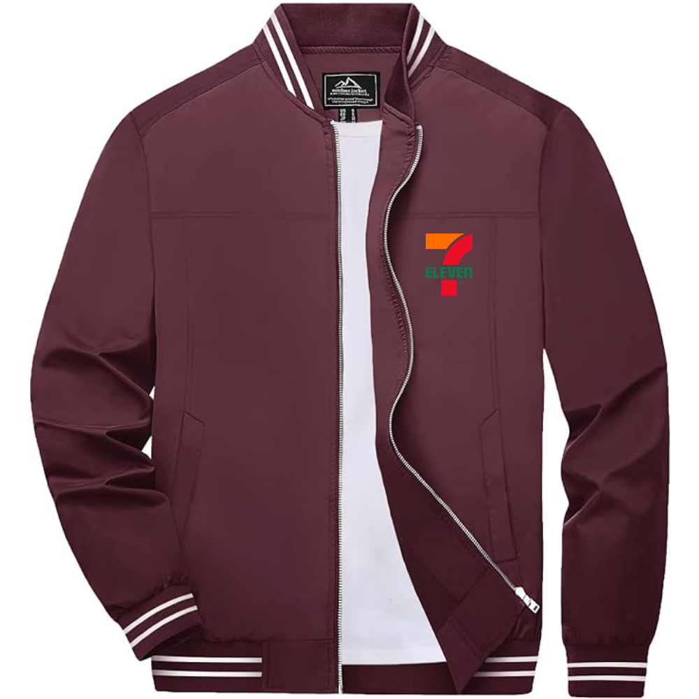 Men's 7 Eleven Logo Lightweight Zip-Up Ribbed Collar and Cuffs Bomber Jacket