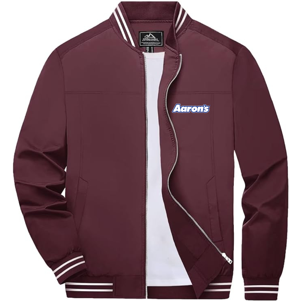 Men's Aaron_s Logo Lightweight Zip-Up Ribbed Collar and Cuffs Bomber Jacket