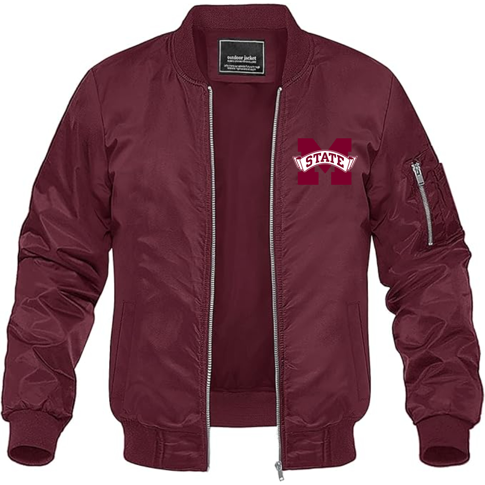 Men's Mississippi State Bulldogs Logo Lightweight Bomber Jacket Windbreaker Softshell Varsity Jacket Coat