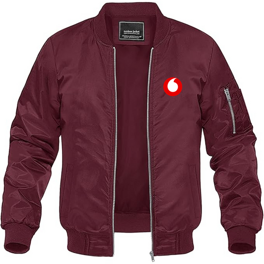 Men's Vodafone Logo Lightweight Bomber Jacket Windbreaker Softshell Varsity Jacket Coat