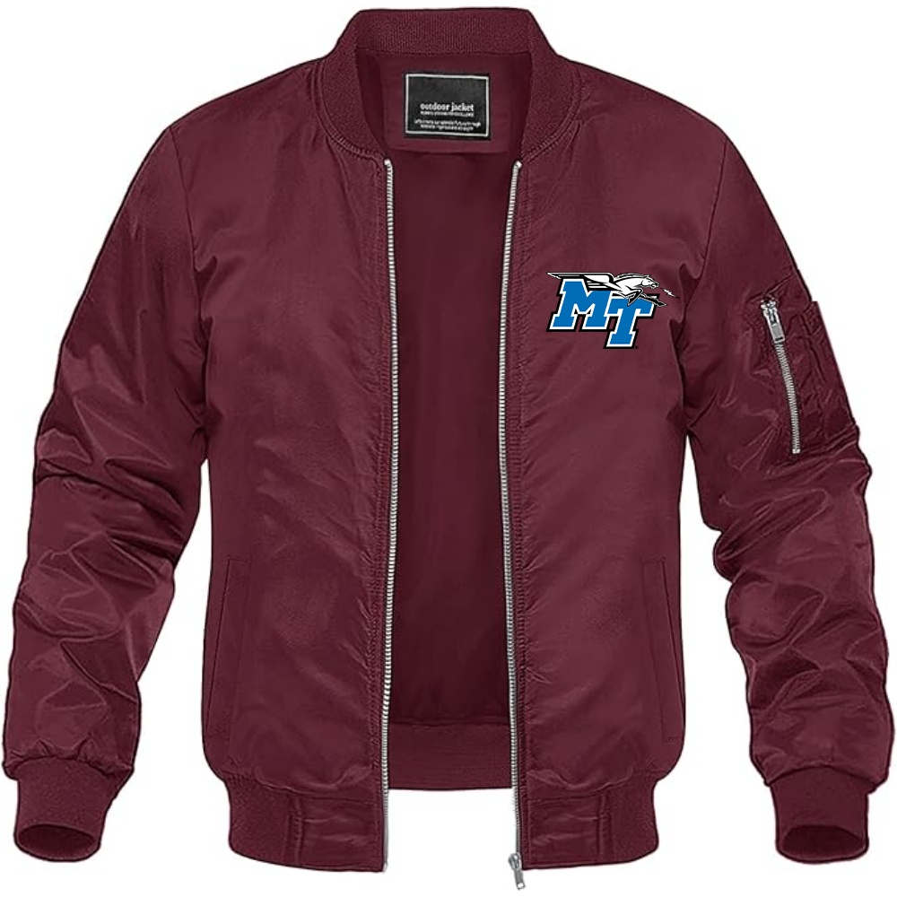 Men's Middle Tennessee Blue Raiders Logo Lightweight Bomber Jacket Windbreaker Softshell Varsity Jacket Coat
