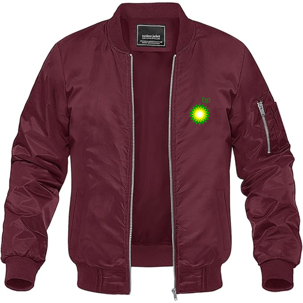 Men's BP Oil Logo Lightweight Bomber Jacket Windbreaker Softshell Varsity Jacket Coat