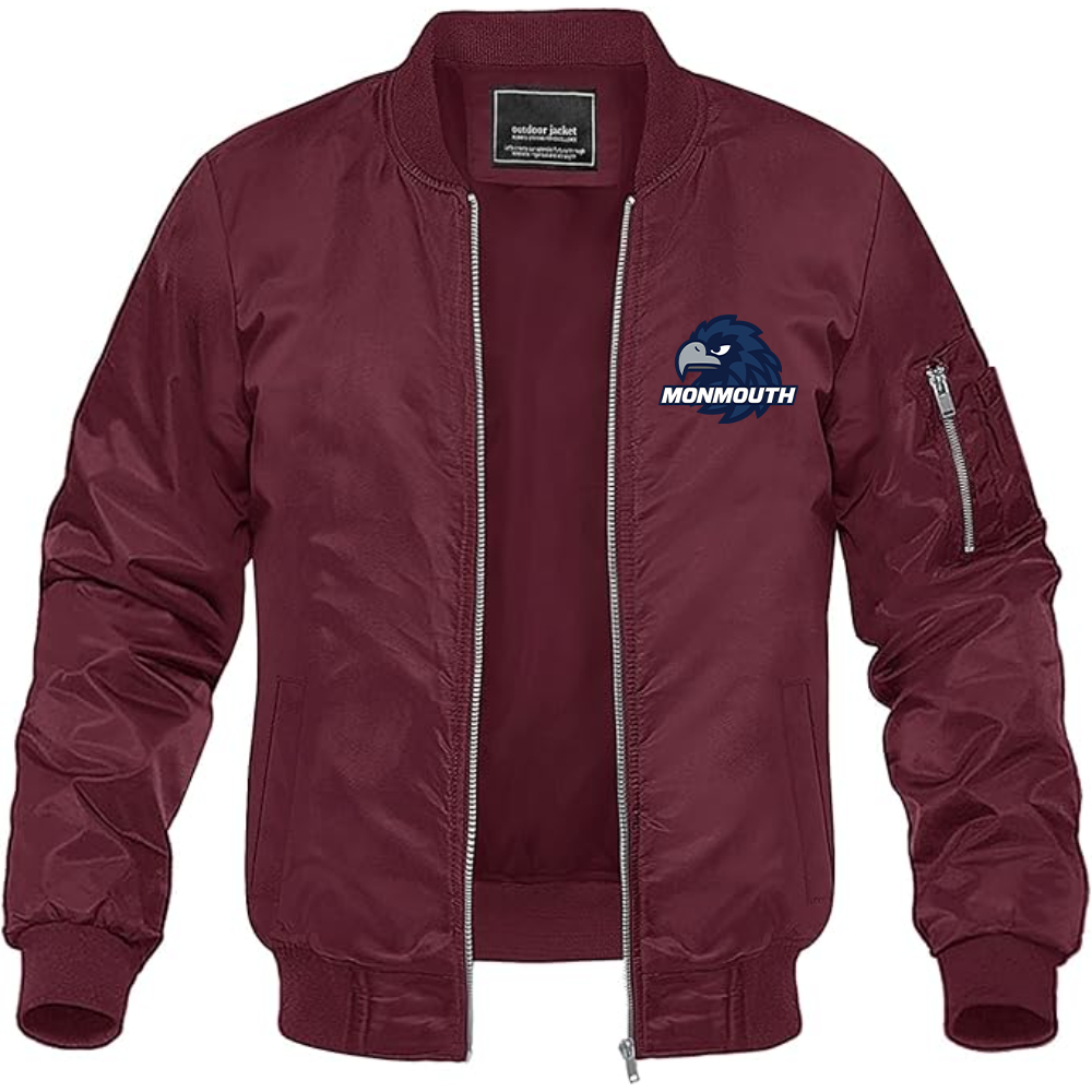 Men's Monmouth Hawks Logo Lightweight Bomber Jacket Windbreaker Softshell Varsity Jacket Coat