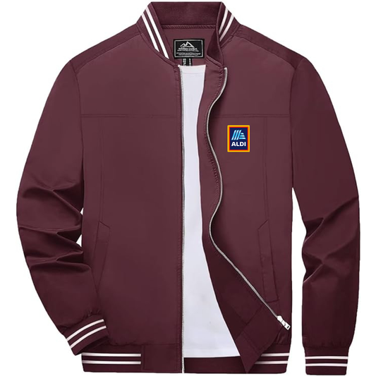 Men's Aldi Logo Lightweight Zip-Up Ribbed Collar and Cuffs Bomber Jacket