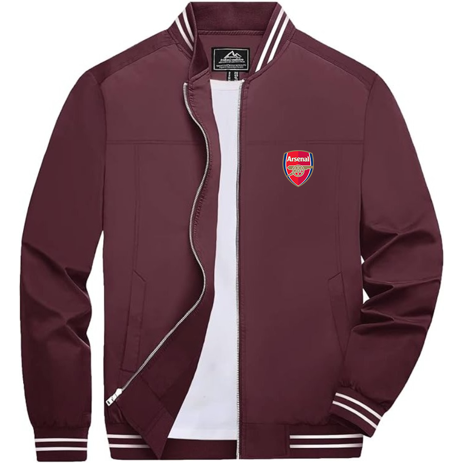 Men’s  Arsenal Soccer  Lightweight Zip-Up Bomber Jacket with Ribbed Collar and Cuffs - Versatile Casual Outerwear