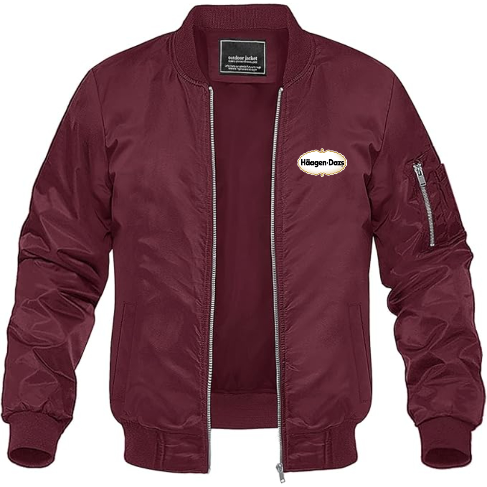 Men's Haagen Dazs Logo Lightweight Bomber Jacket Windbreaker Softshell Varsity Jacket Coat