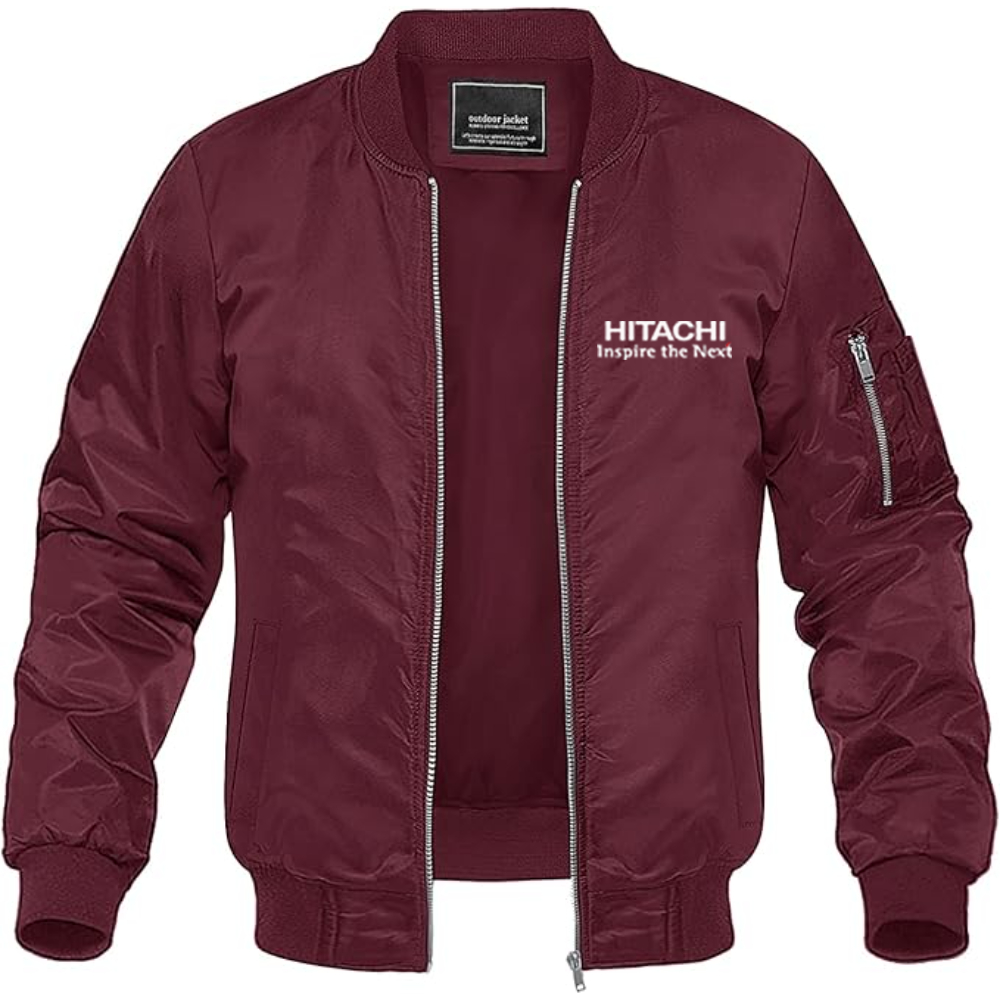 Men's Hitachi Logo Lightweight Bomber Jacket Windbreaker Softshell Varsity Jacket Coat