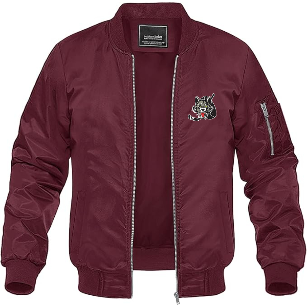 Men's Chicago Wolves Logo Lightweight Bomber Jacket Windbreaker Softshell Varsity Jacket Coat