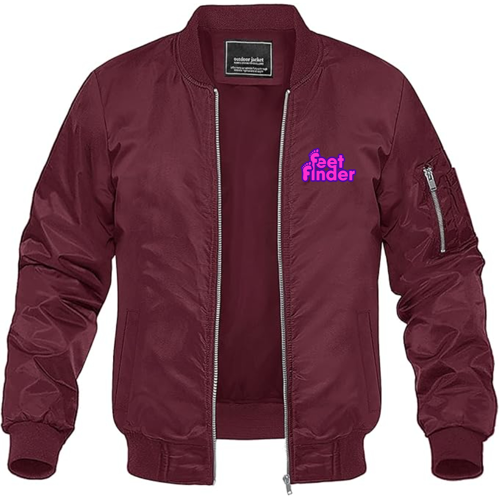 Men's FeetFinder Logo Lightweight Bomber Jacket Windbreaker Softshell Varsity Jacket Coat