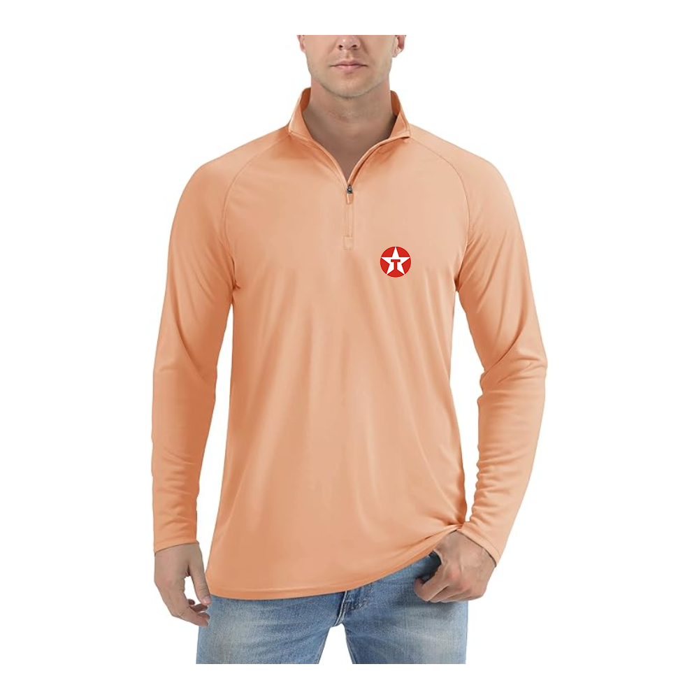 Men's Texaco Logo  Lightweight Quarter-Zip Athletic Shirt Long Sleeve Performance Wear