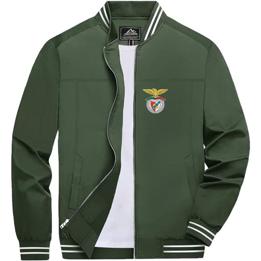 Men’s SL Benfica FC Lightweight Zip-Up Bomber Jacket with Ribbed Collar and Cuffs - Versatile Casual Outerwear