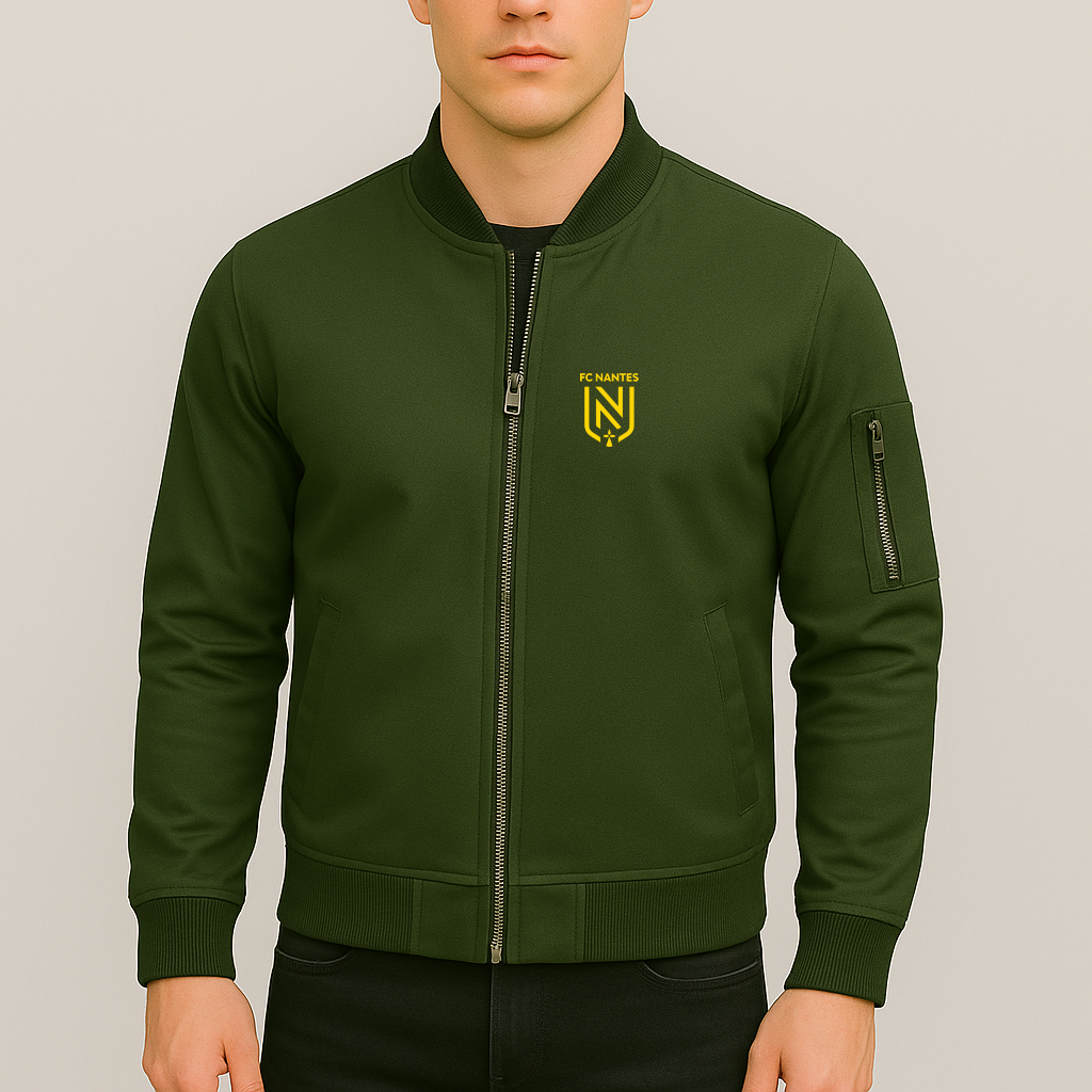 Men's FC Nantes Soccer Logo Lightweight Bomber Jacket Windbreaker Softshell Varsity Jacket Coat