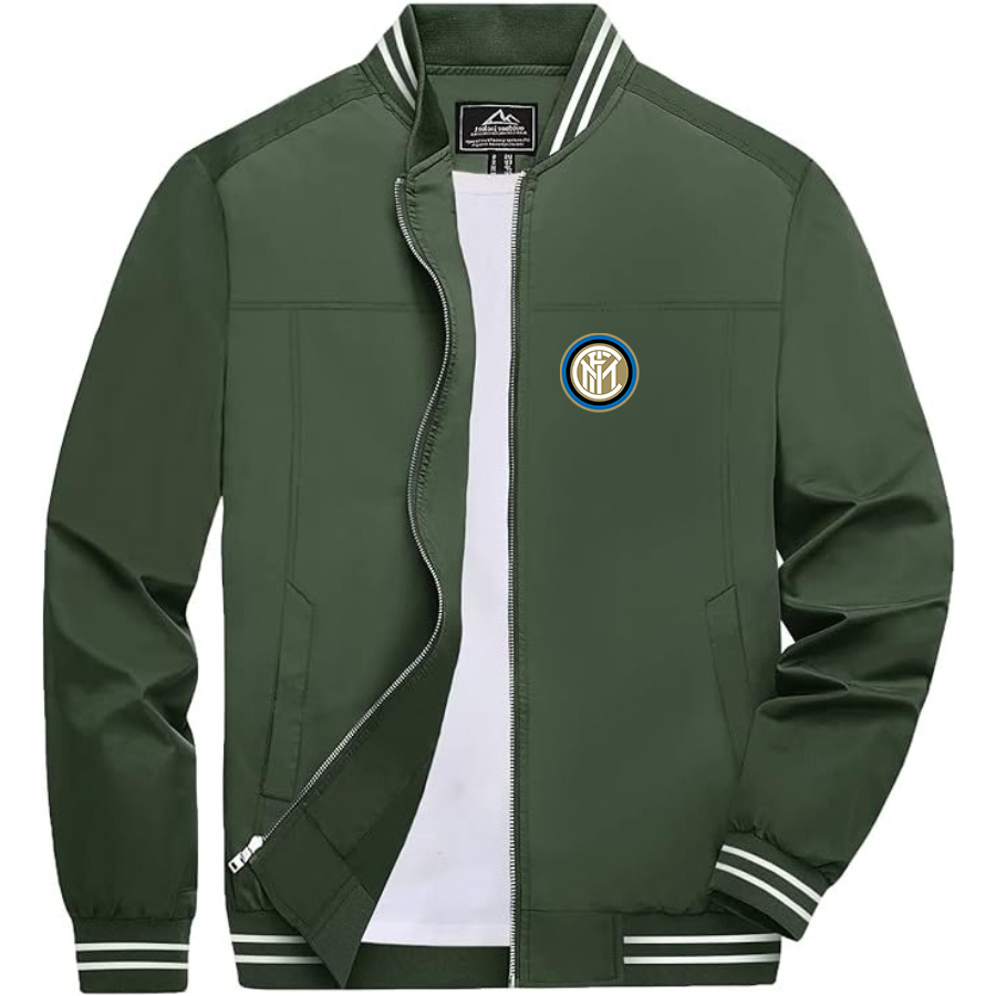 Men’s Inter Milan Soccer - Lightweight Zip-Up Bomber Jacket with Ribbed Collar and Cuffs - Versatile Casual Outerwear