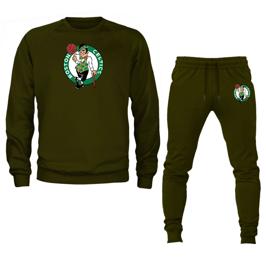 Men's Boston Celtics Logo Crewneck Sweatshirt Joggers Suit