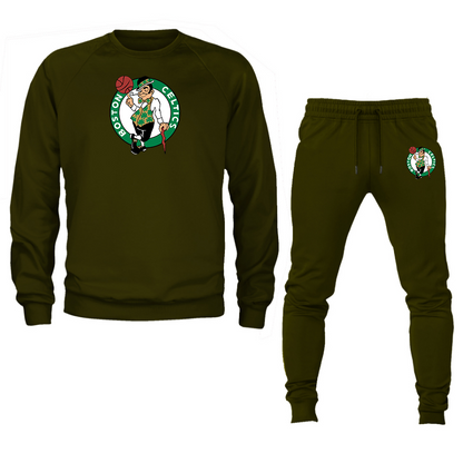 Men's Boston Celtics Logo Crewneck Sweatshirt Joggers Suit