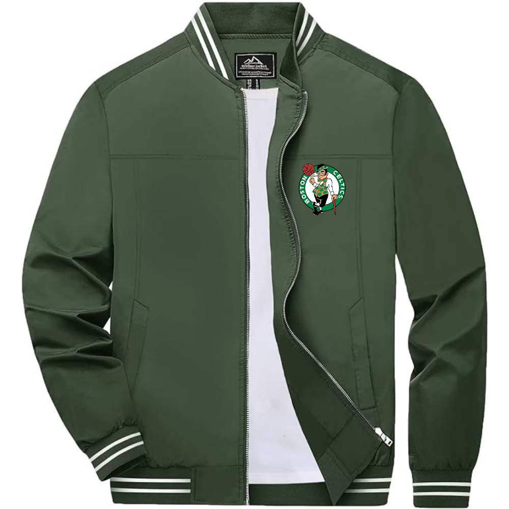 Men's Boston Celtics Logo Lightweight Zip-Up Ribbed Collar and Cuffs Bomber Jacket