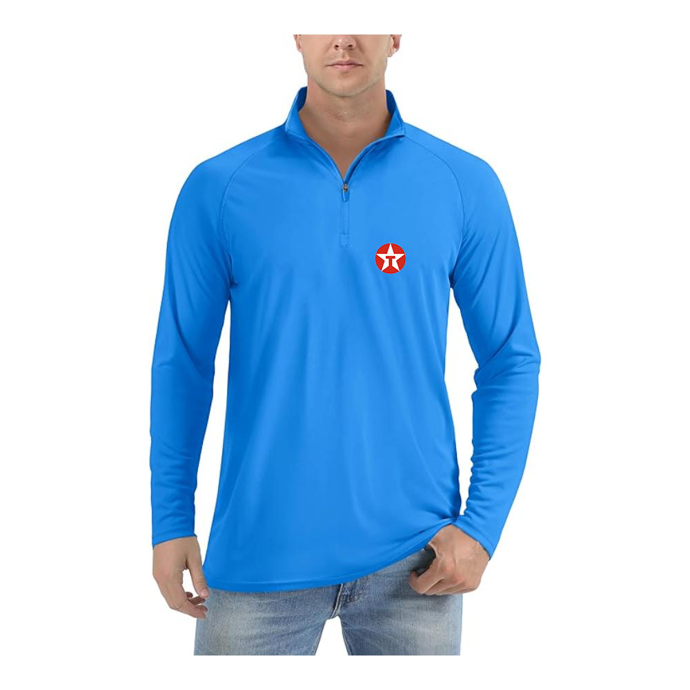 Men's Texaco Logo  Lightweight Quarter-Zip Athletic Shirt Long Sleeve Performance Wear