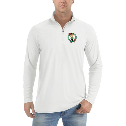 Men's Boston Celtics Logo Lightweight Quarter-Zip Athletic Shirt Long Sleeve Performance Wear