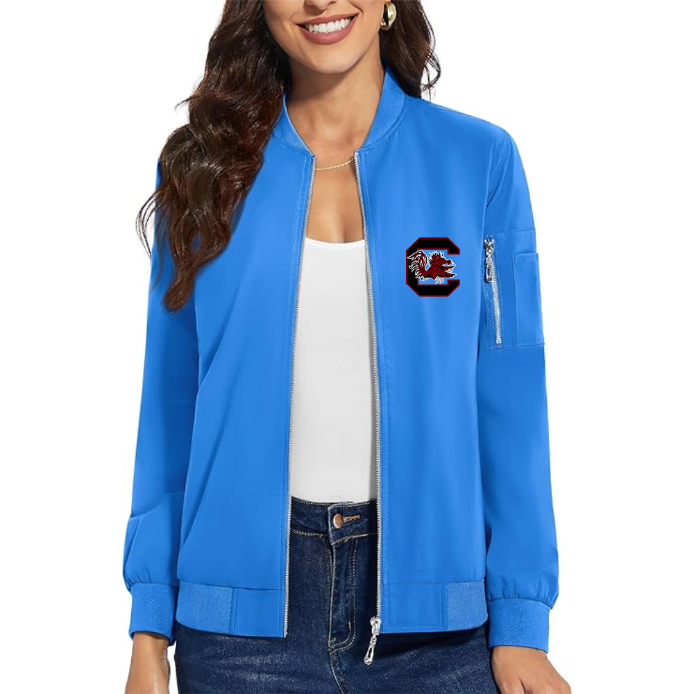 Women's South Carolina Gamecocks Logo Premium Bomber Jacket with Polished Detailing and Functional Sleeve Pocket Modern Luxury Outerwear