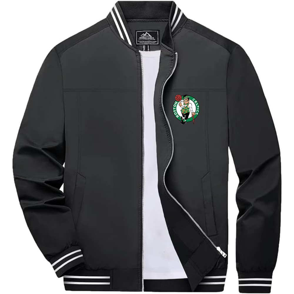 Men's Boston Celtics Logo Lightweight Zip-Up Ribbed Collar and Cuffs Bomber Jacket