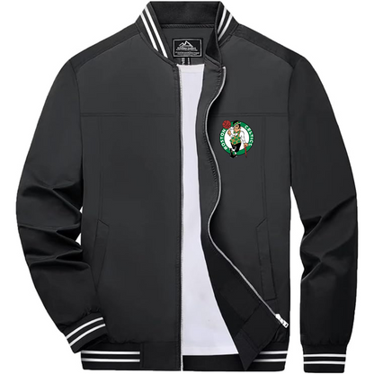 Men's Boston Celtics Logo Lightweight Zip-Up Ribbed Collar and Cuffs Bomber Jacket