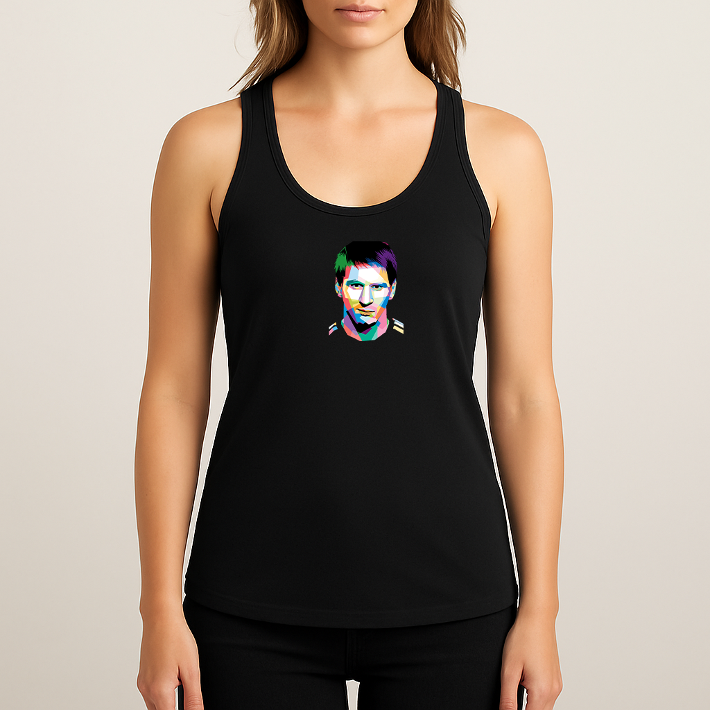Women's Lionel Messi Face Art Sports Racerback Tank Top