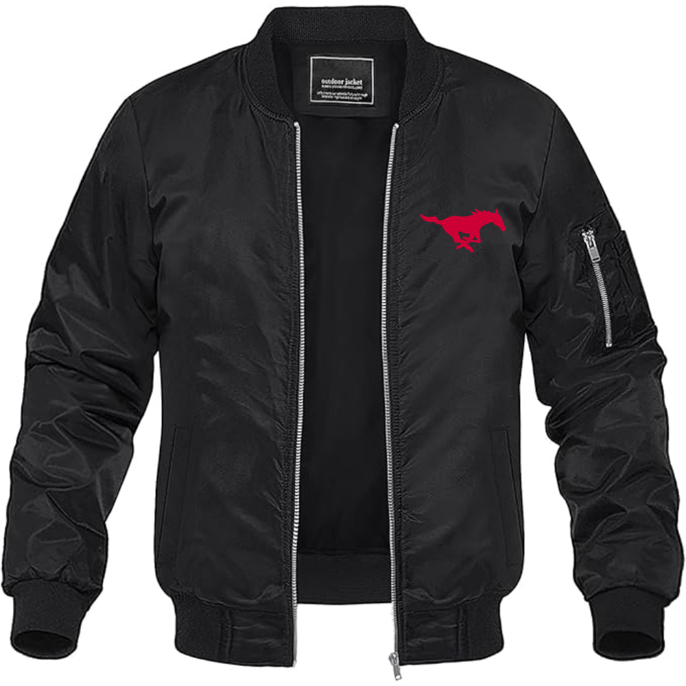Men's SMU Mustangs Logo Lightweight Bomber Jacket Windbreaker Softshell Varsity Jacket Coat