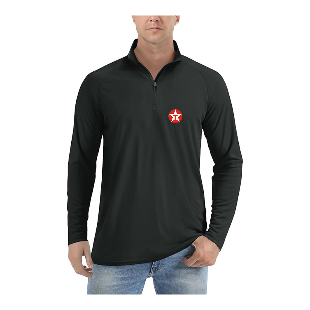 Men's Texaco Logo  Lightweight Quarter-Zip Athletic Shirt Long Sleeve Performance Wear