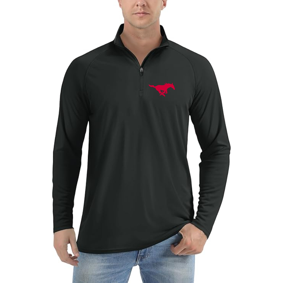 Men's SMU Mustangs Logo  Lightweight Quarter-Zip Athletic Shirt Long Sleeve Performance Wear