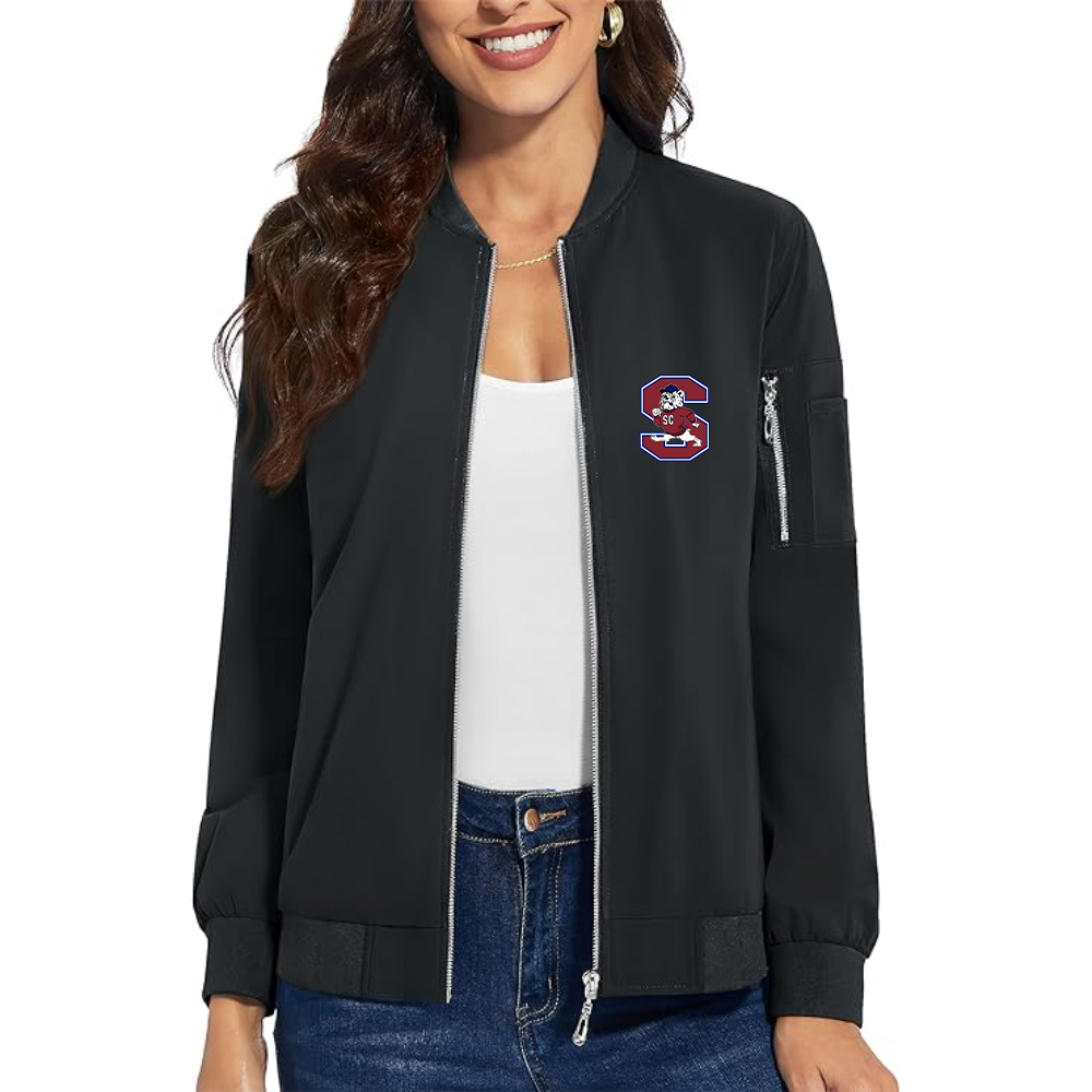 Women's South Carolina State Bulldogs Logo Premium Bomber Jacket with Polished Detailing and Functional Sleeve Pocket Modern Luxury Outerwear
