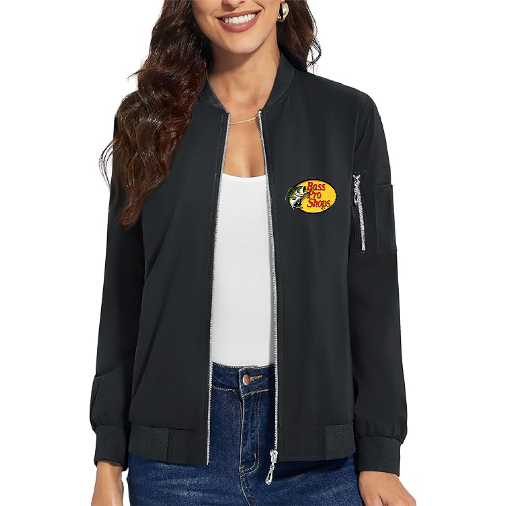 Women's Bass Pro Shops Logo  Premium Bomber Jacket with Polished Detailing and Functional Sleeve Pocket Modern Luxury Outerwear