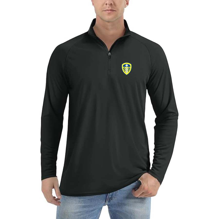 Men’s Leeds United Football Club- Lightweight Quarter-Zip Athletic Shirt – Long Sleeve Performance Wear