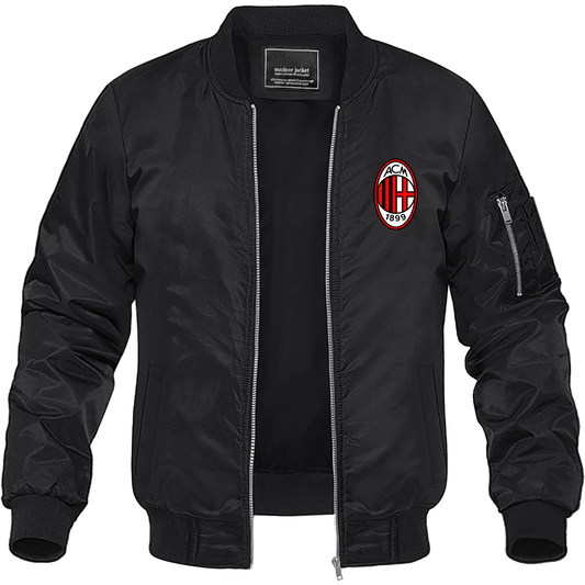 Men’s AC Milan Soccer Lightweight Bomber Jacket Windbreaker Softshell Varsity Jacket Coat