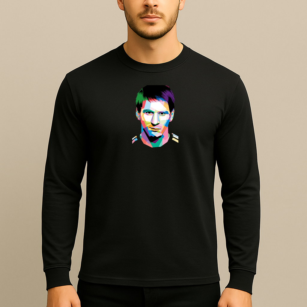 Men's Lionel Messi Face Art Sports Cotton Long Sleeve T-Shirt