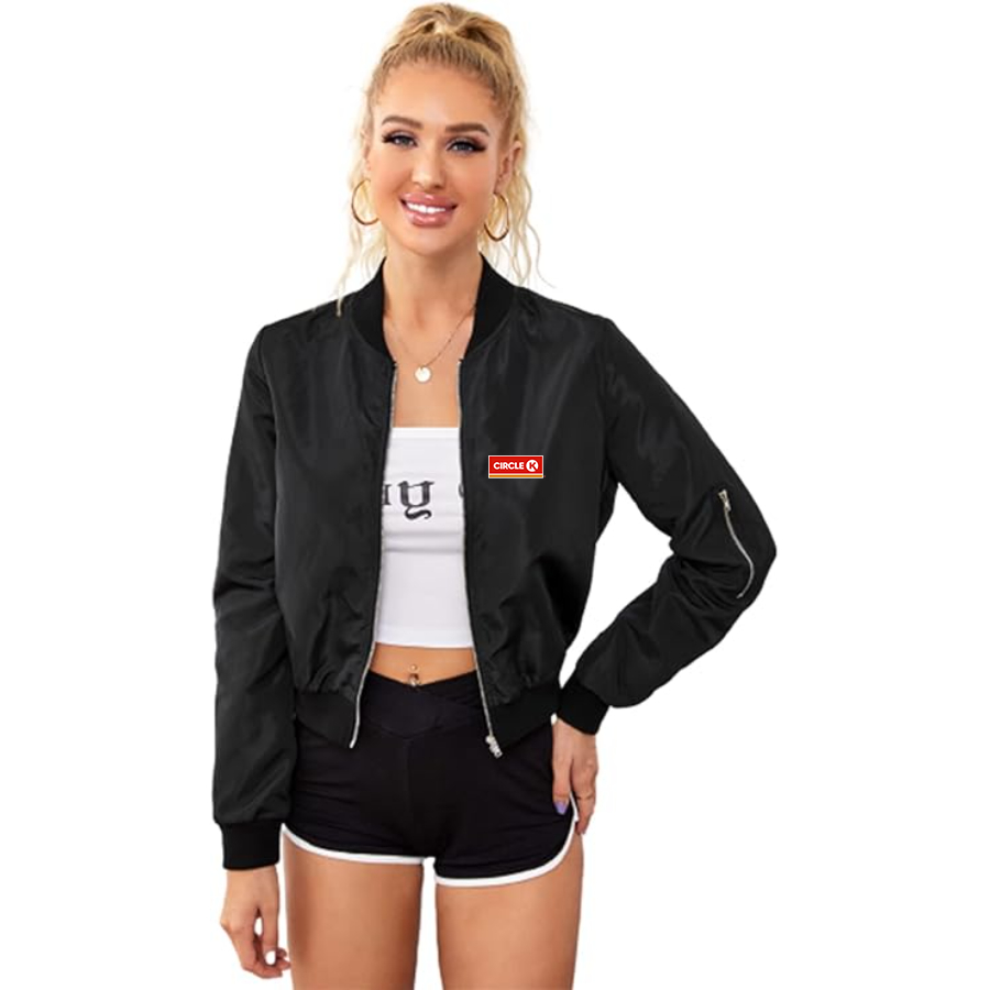 Women's Circle K Gas Station- Lightweight Bomber Biker Jacket Zip up Windbreaker Crop Bomber Jacket Coat