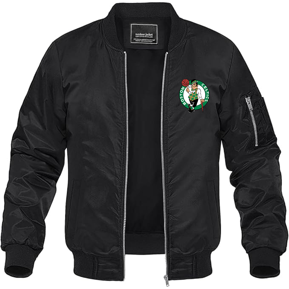 Men's Boston Celtics Logo Lightweight Bomber Jacket Windbreaker Softshell Varsity Jacket Coat