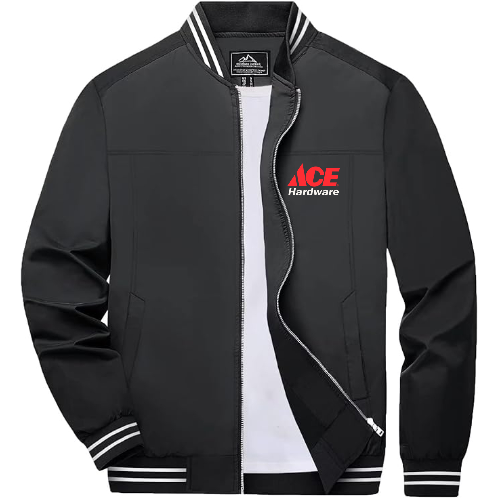 Men's ACE Hardware Logo Lightweight Zip-Up Ribbed Collar and Cuffs Bomber Jacket