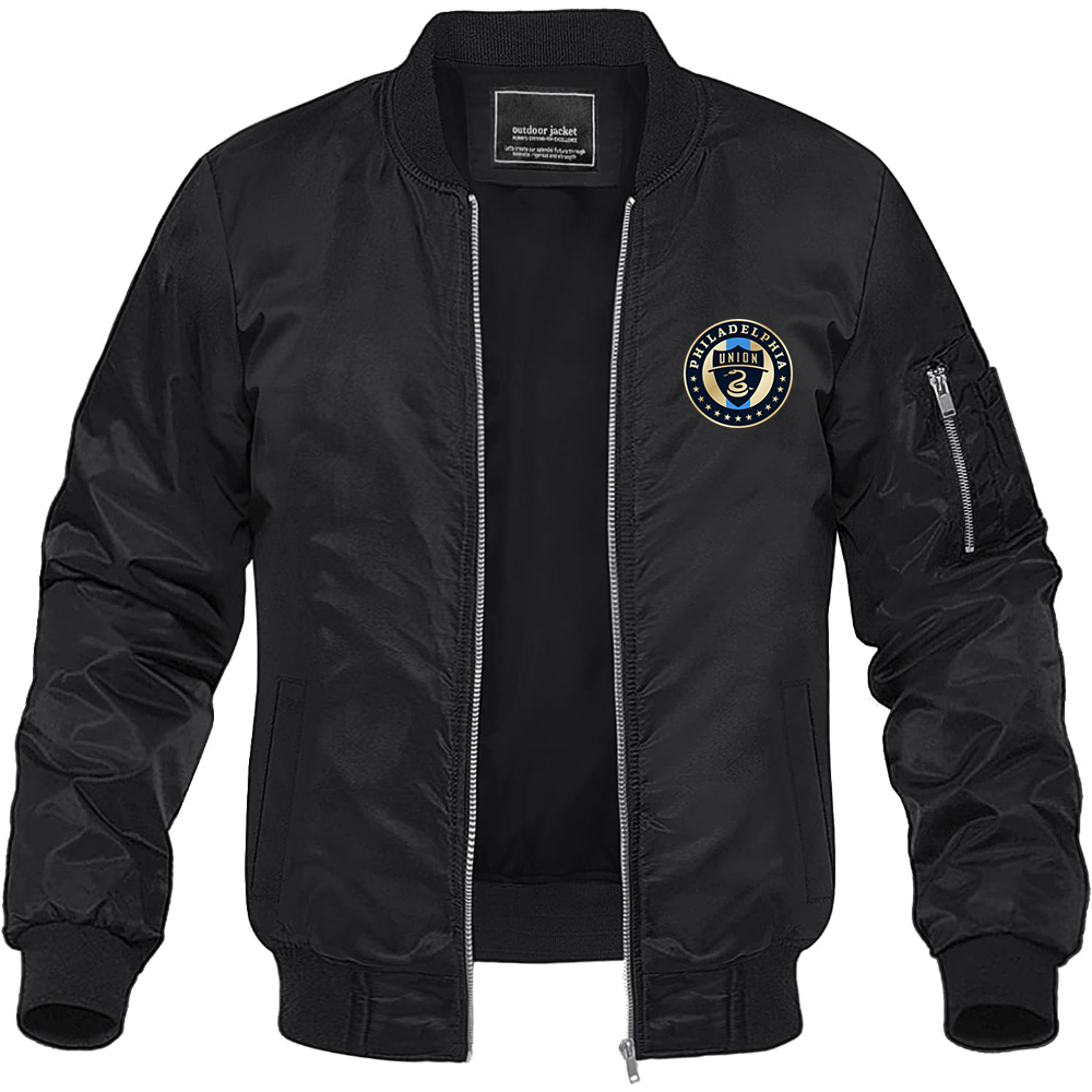 Men's Philadelphia Union FC Lightweight Bomber Jacket Windbreaker Softshell Varsity Jacket Coat