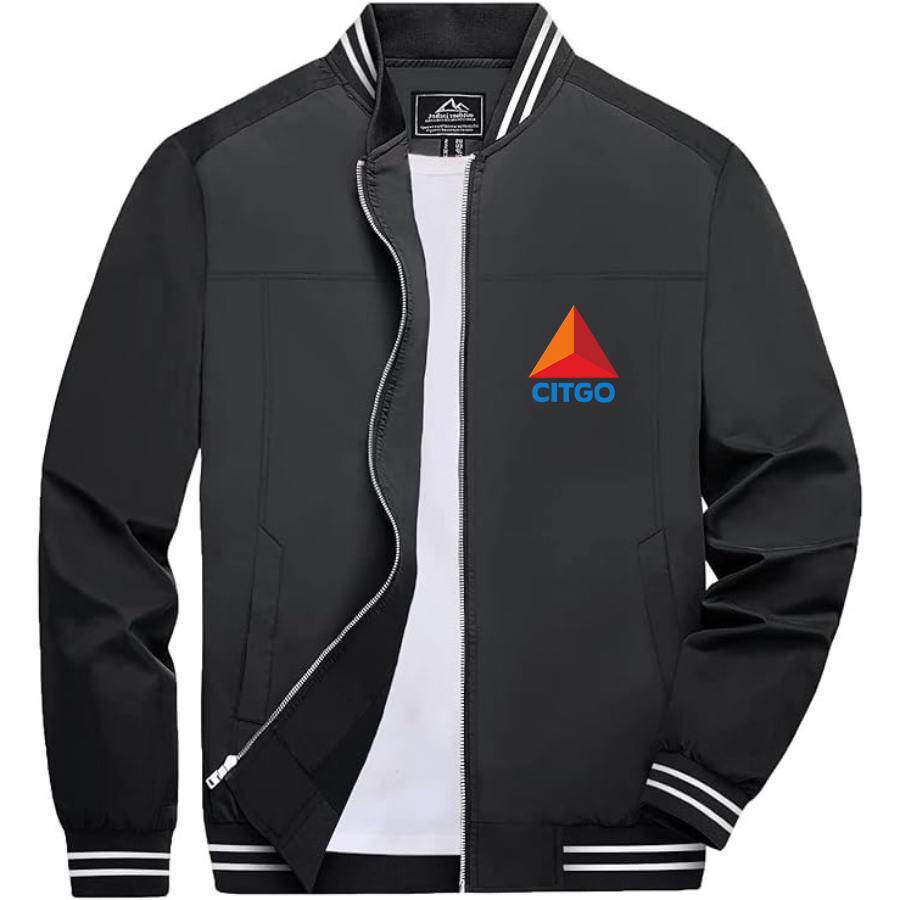 Men’s Citgo Gas Station _ Lightweight Zip-Up Bomber Jacket with Ribbed Collar and Cuffs