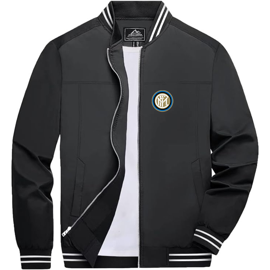 Men’s Inter Milan Soccer - Lightweight Zip-Up Bomber Jacket with Ribbed Collar and Cuffs - Versatile Casual Outerwear