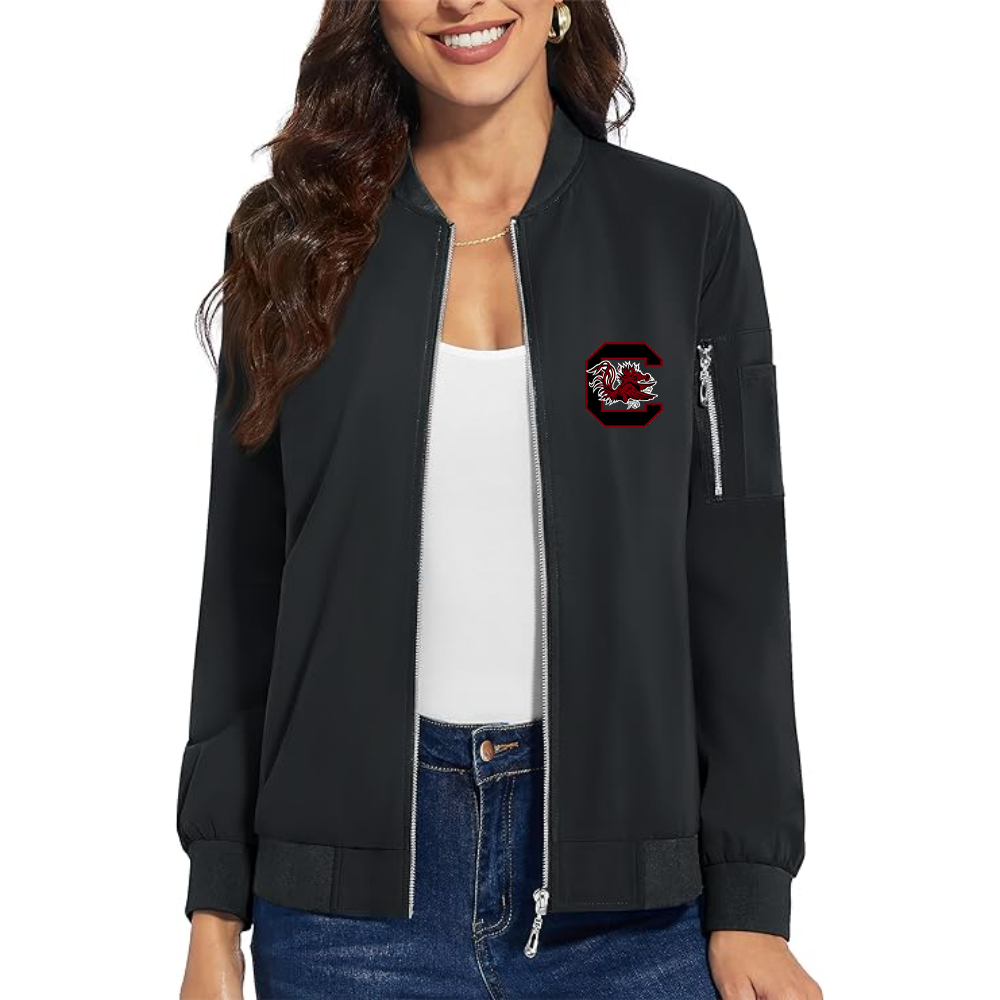 Women's South Carolina Gamecocks Logo Premium Bomber Jacket with Polished Detailing and Functional Sleeve Pocket Modern Luxury Outerwear