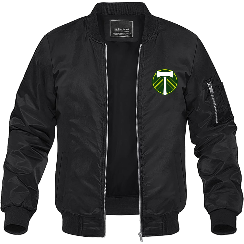 Men's Portland Timbers FC Lightweight Bomber Jacket Windbreaker Softshell Varsity Jacket Coat