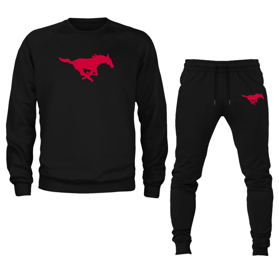 Men's  SMU Mustangs Logo Crewneck Sweatshirt Joggers Suit