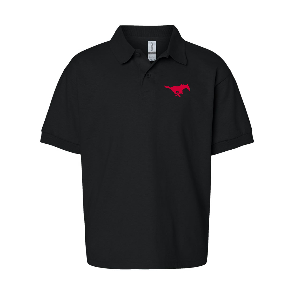 Youth SMU Mustangs Logo Gildan Dry Blend Jersey Polo