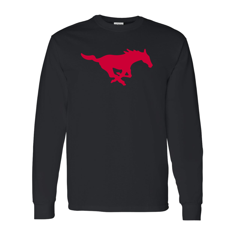 Men's SMU Mustangs Logo Gildan Heavy Cotton Long Sleeve T-Shirt