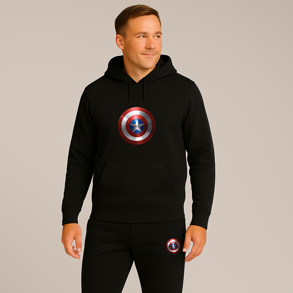 Men's Captain America Superhero Logo Hoodie Joggers Set