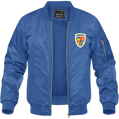 Men's Romania National Soccer Team Lightweight Bomber Jacket Windbreaker Softshell Varsity Jacket Coat