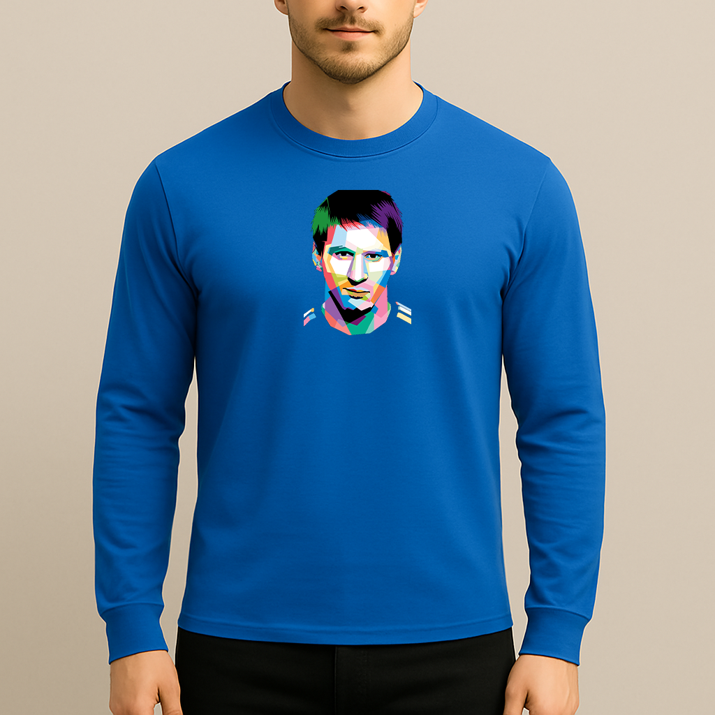 Men's Lionel Messi Face Art Sports Cotton Long Sleeve T-Shirt