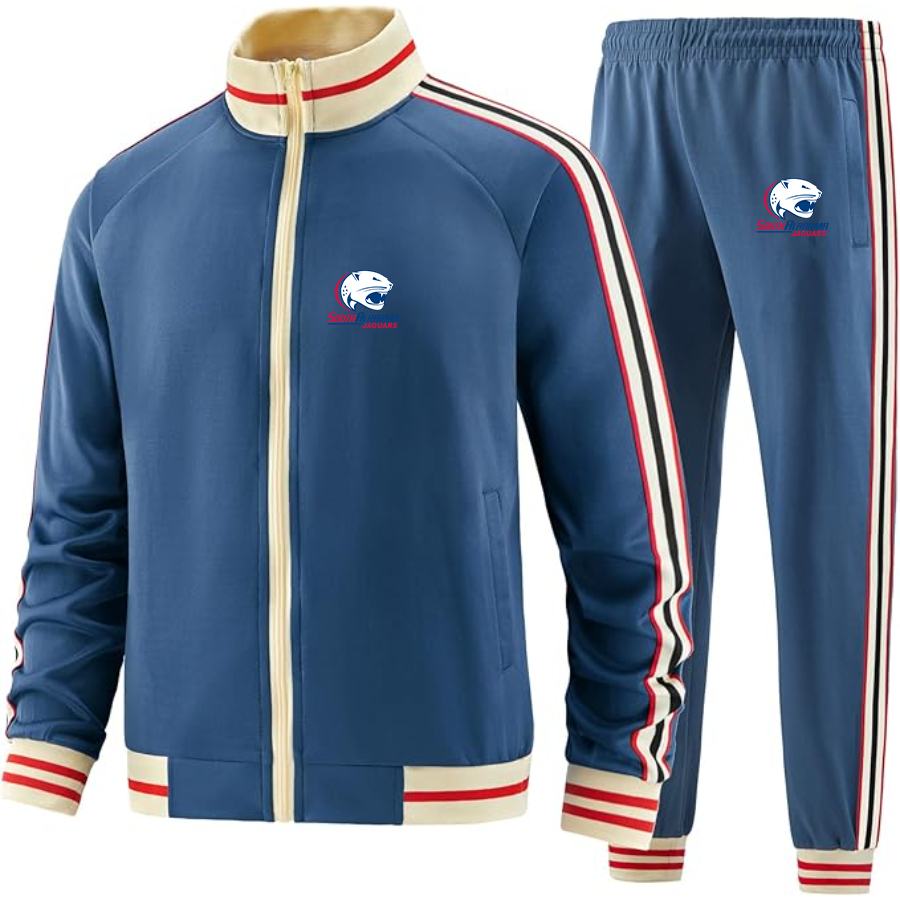Men's South Alabama Jaguars Logo Tracksuit with Bold Striped Accents and Zippered Front Athletic Wear