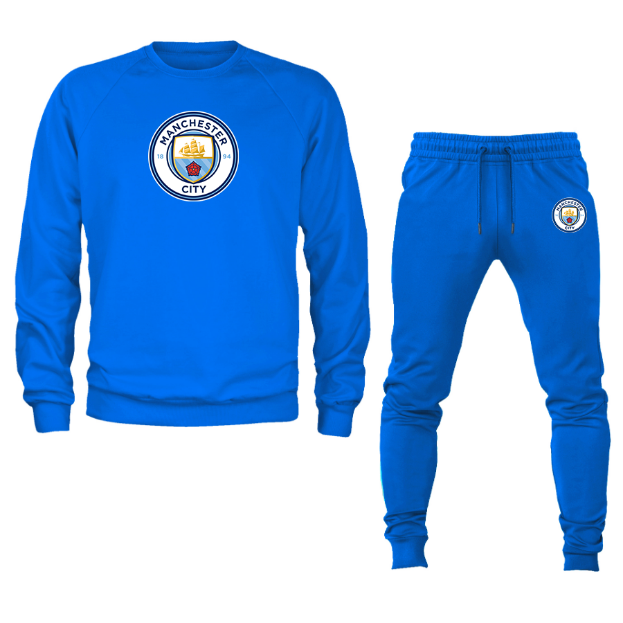 Men's Manchester City  Soccer Logo Crewneck Sweatshirt Joggers Suit